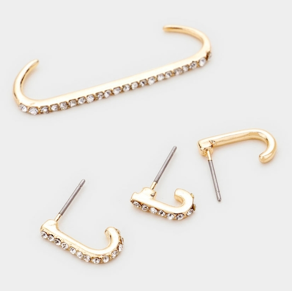 Gold Rhinestone Crystal 4 Piece Cuff Stud Earrings - Picture 2 of 2